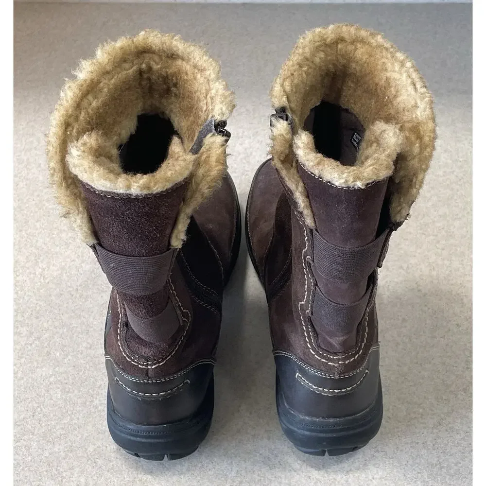 Clarks Andes Fortune Suede Boots Brown Women’s Side Zip Size 9M Faux Fur Lining